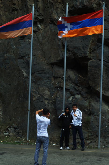 flags at the Armenia NKR border Հայաստան ԼՂՀ սահմանում